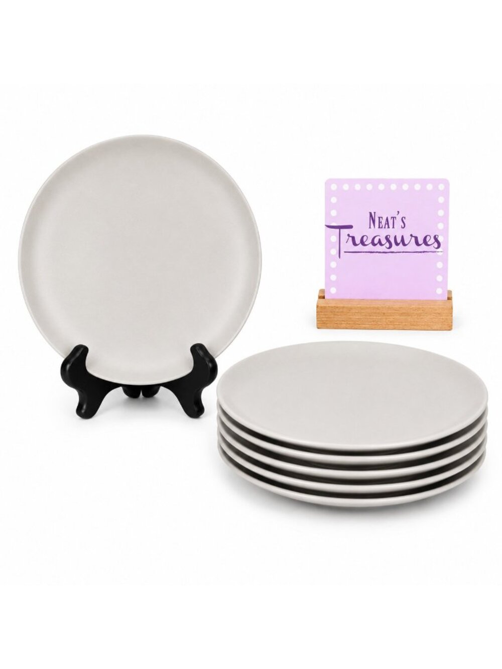Ikea of Sweden 12011 GRAY Matte Solid Stoneware 8" Round Salad Lunch Plate Set 6